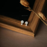925 Silver 14K Pearl Zircon Stud Earrings For Women Wedding Jewelry