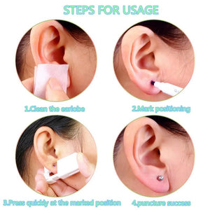 6 Pcs Ear Piercing Kit Disposable Gun Earrings Alcohol Pads