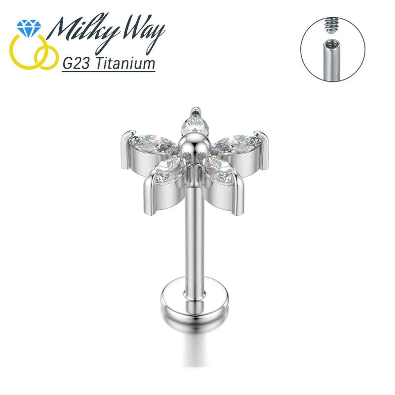 Colorful Zircon Titanium Nose Stud & Earring Set