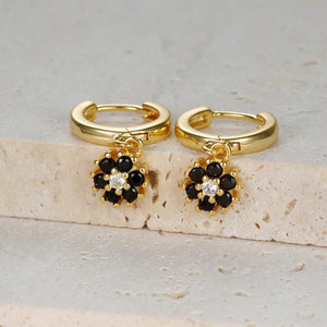 Geometric Flower Zircon Pendant Hoop Earrings Set