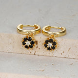 Geometric Flower Zircon Pendant Hoop Earrings Set