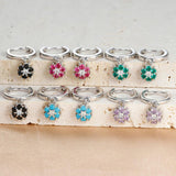 Geometric Flower Zircon Pendant Hoop Earrings Set