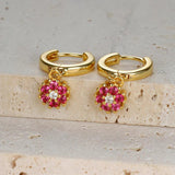 Geometric Flower Zircon Pendant Hoop Earrings Set