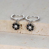 Geometric Flower Zircon Pendant Hoop Earrings Set