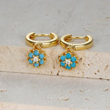 Geometric Flower Zircon Pendant Hoop Earrings Set