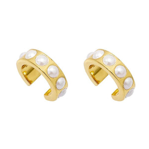 Silver Filled Hoop Stud Earrings with Pearl Ear Cuffs