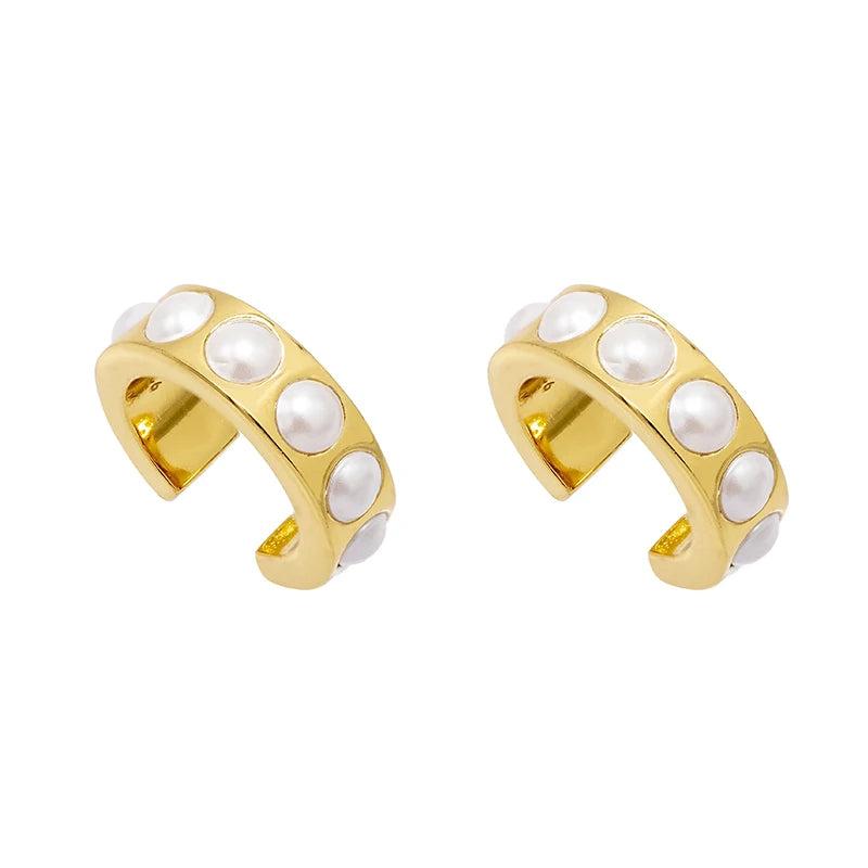 Silver Filled Hoop Stud Earrings with Pearl Ear Cuffs