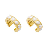 Silver Filled Hoop Stud Earrings with Pearl Ear Cuffs