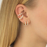 Silver Filled Hoop Stud Earrings with Pearl Ear Cuffs