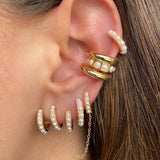 Silver Filled Hoop Stud Earrings with Pearl Ear Cuffs