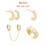 Silver Filled Hoop Stud Earrings with Pearl Ear Cuffs