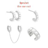 Silver Filled Hoop Stud Earrings with Pearl Ear Cuffs
