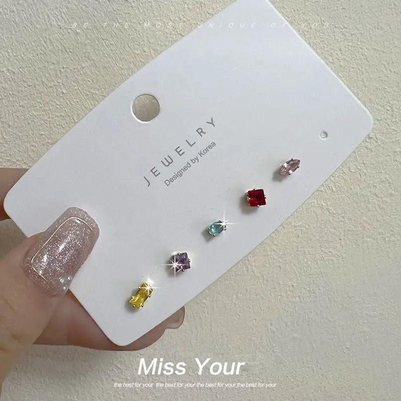 925 Silver Earrings 5pc Set Tiny Earrings for Women Birthday Gift