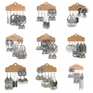 Vintage Ethnic Silver Geometric Earring Sets for Women
