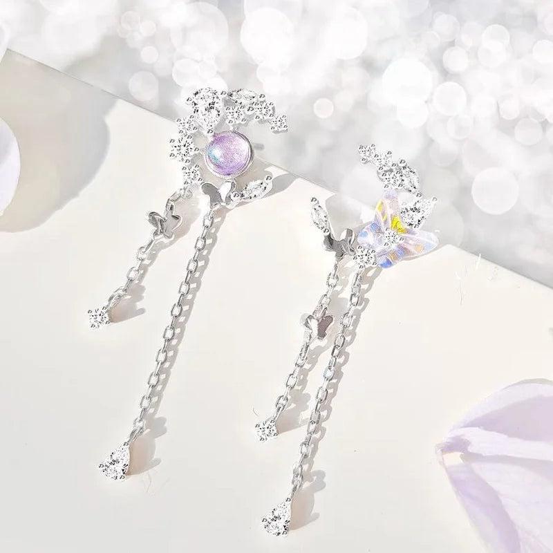 Moon Stud Earrings Sweet Tassel Butterfly Set Light Birthday Gift