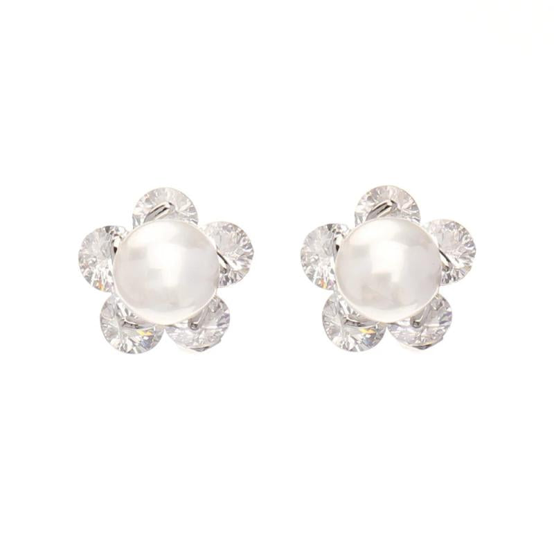 Arrival Flower Shape Cubic Zircon Earring With Pearl Decoration