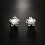 Arrival Flower Shape Cubic Zircon Earring With Pearl Decoration