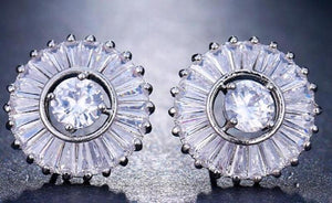 Zircon Crystal Stud Earrings Round Clear Zircon Jewelry Wedding