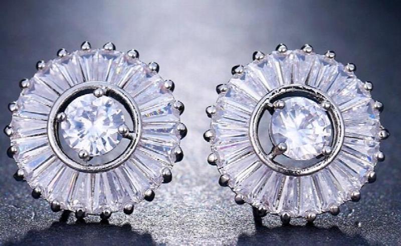 Zircon Crystal Stud Earrings Round Clear Zircon Jewelry Wedding