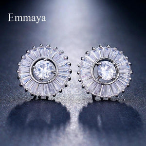 Zircon Crystal Stud Earrings Round Clear Zircon Jewelry Wedding