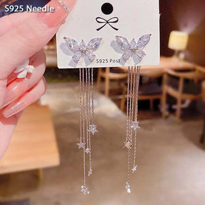 925 Silver Dangle Drop Earrings Butterfly Tassel Jewelry