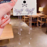 925 Silver Dangle Drop Earrings Butterfly Tassel Jewelry
