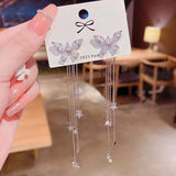 925 Silver Dangle Drop Earrings Butterfly Tassel Jewelry
