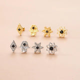 Zircon Flower Earrings for Women Stainless Steel Piercing Stud Earrings