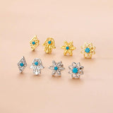 Zircon Flower Earrings for Women Stainless Steel Piercing Stud Earrings