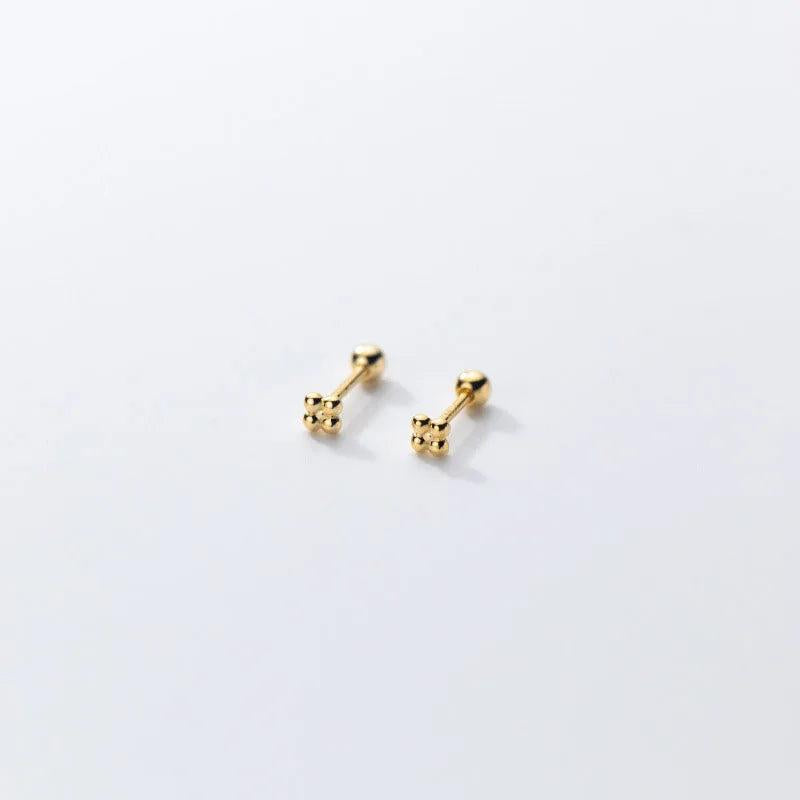 925 Silver 4-bead Statement Screw Stud Earrings for Baby Women