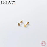 925 Silver 4-bead Statement Screw Stud Earrings for Baby Women