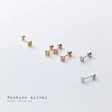 925 Silver 4-bead Statement Screw Stud Earrings for Baby Women