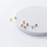 925 Silver 4-bead Statement Screw Stud Earrings for Baby Women