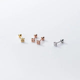 925 Silver 4-bead Statement Screw Stud Earrings for Baby Women
