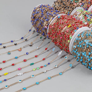Stainless Steel Chain Devil Eye Enamel Bead Link
