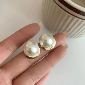 Sterling Silver Pearls Round Beads Geometric Earrings for Women