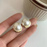 Sterling Silver Pearls Round Beads Geometric Earrings for Women