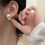 Sterling Silver Pearls Round Beads Geometric Earrings for Women