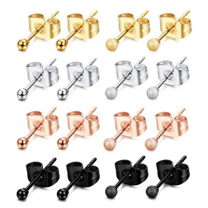 8 Pairs Stainless Steel Stud Earrings Set for Men Women 2mm