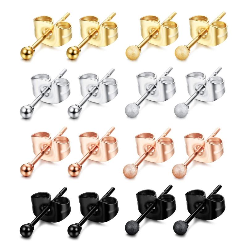 8 Pairs Stainless Steel Stud Earrings Set for Men Women 2mm
