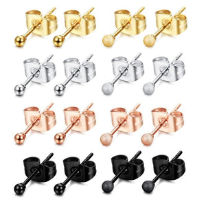 8 Pairs Stainless Steel Stud Earrings Set for Men Women 2mm