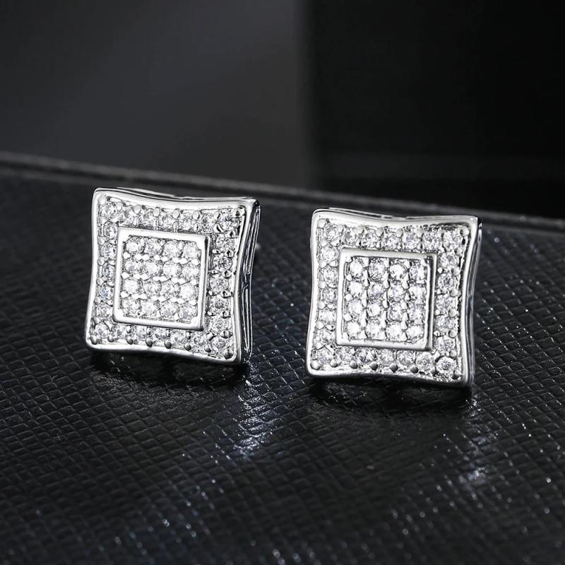 Rock Hip Hop Iced Out Stud Earring for Men Ice Studded Zircon Piercing