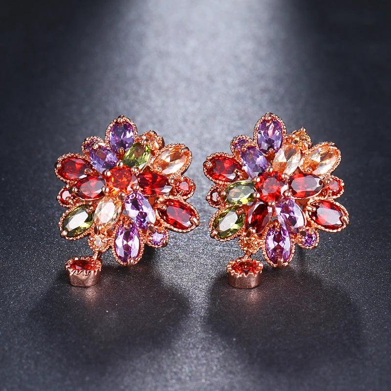 Marquise CZ Flower Stud Earrings with Zircon Stone Women Birthday