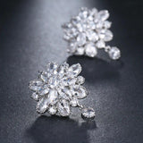 Marquise CZ Flower Stud Earrings with Zircon Stone Women Birthday