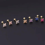 Zircon Flower Women Earrings Stainless Steel Piercing Studs