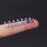 Zircon Flower Women Earrings Stainless Steel Piercing Studs