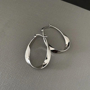 Silver Geometric Twisted Hoop Earrings for Women