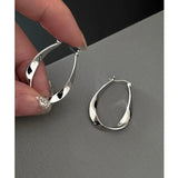 Silver Geometric Twisted Hoop Earrings for Women