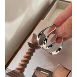 Silver Geometric Twisted Hoop Earrings for Women