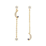Stainless Steel CZ Chain Ear Studs Moon Star Pendant Piercing Jewelry